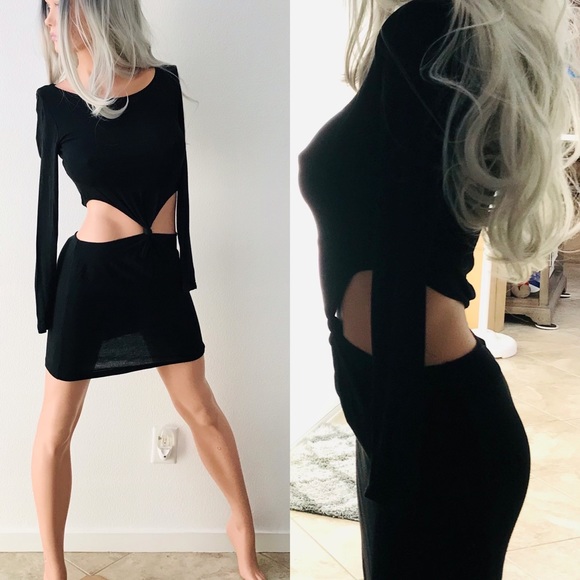 Chic Black CUT-OUT Midriff LBD BODYCON DRESS S/M - Picture 5 of 12